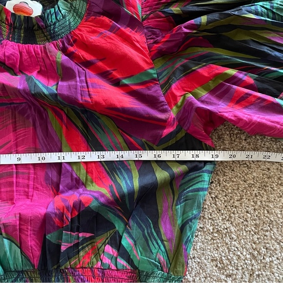 FARM Rio Midnight Leaves Mini Dress Women’s S Smocked Ruffle Puff Sleeve Cotton - Picture 10 of 16